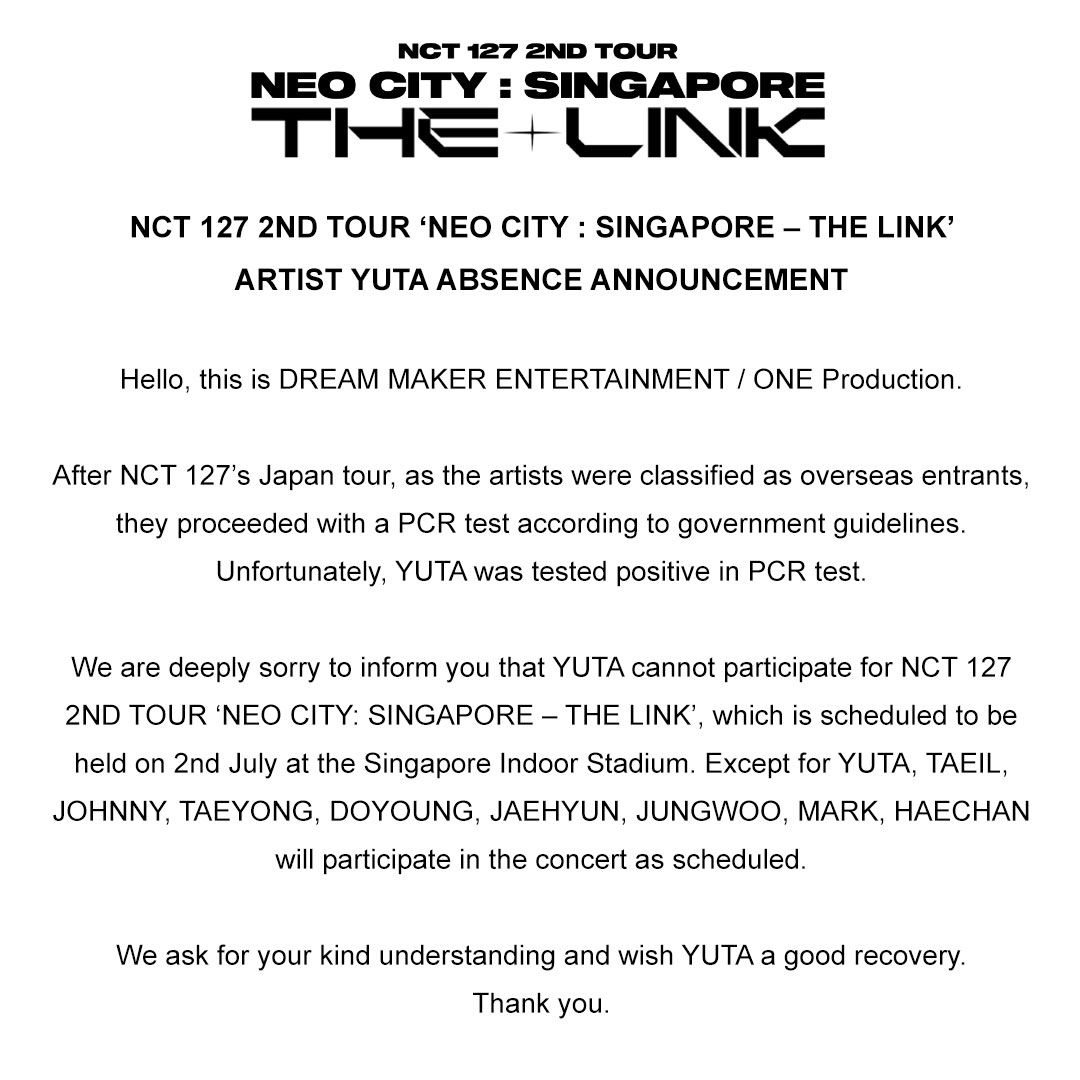 Pengumuman promotor konser NCT 127 di Singapura