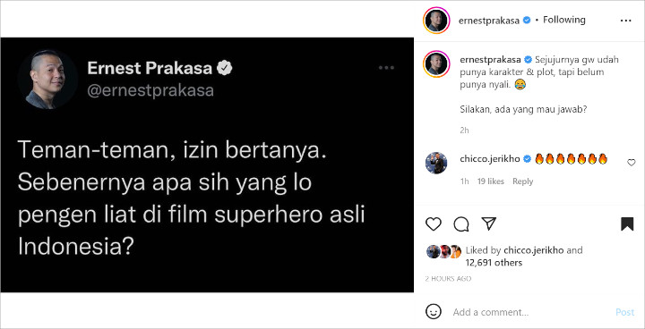 Masih Butuh Nyali, Ernest Prakasa Bakal Garap Film Superhero Lokal?