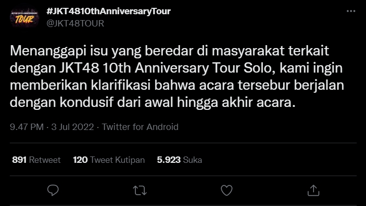 Pihak JKT48 Klarifikasi Soal Isu Pelecehan Seksual Terhadap Para Member Saat Konser