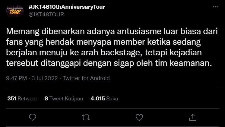 Pihak JKT48 Klarifikasi Soal Isu Pelecehan Seksual Terhadap Para Member Saat Konser