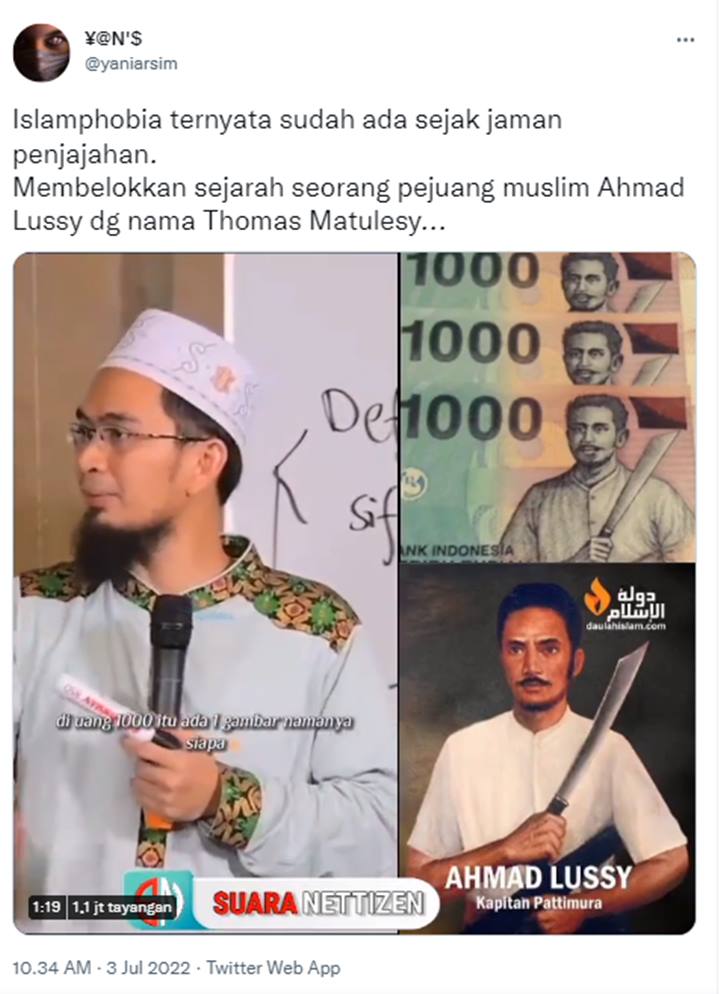Ceramah Ustaz Adi Hidayat Tuai Pro Kontra Gara-Gara Sebut Pahlawan Pattimura Seorang Muslim