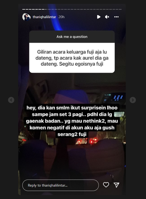 Thariq Halilintar Semprot Netizen yang Sindir Fuji Egois Tak Datang ke Pesta Ultah Aurel Hermansyah