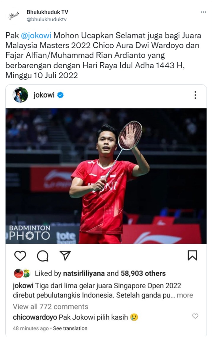 Ucapan selamat Jokowi