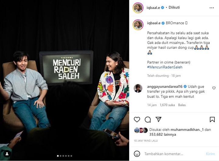 Gemas Parah, Iqbaal Ramadhan Pamer Bromance Bareng Angga Yunanda di \'Mencuri Raden Saleh\'