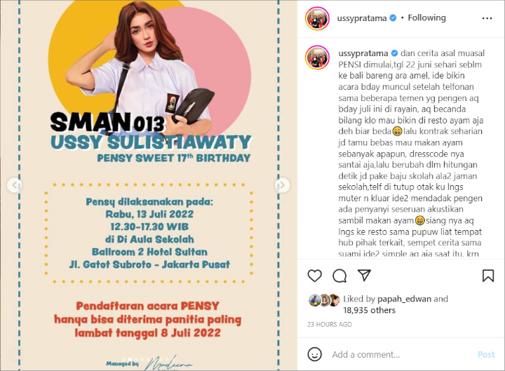 Ussy Sulistiawaty Cerita Awal Ide Konsep \'Pensi\' Untuk Ultah, Bentuk Undangan Tak Kalah Gemas