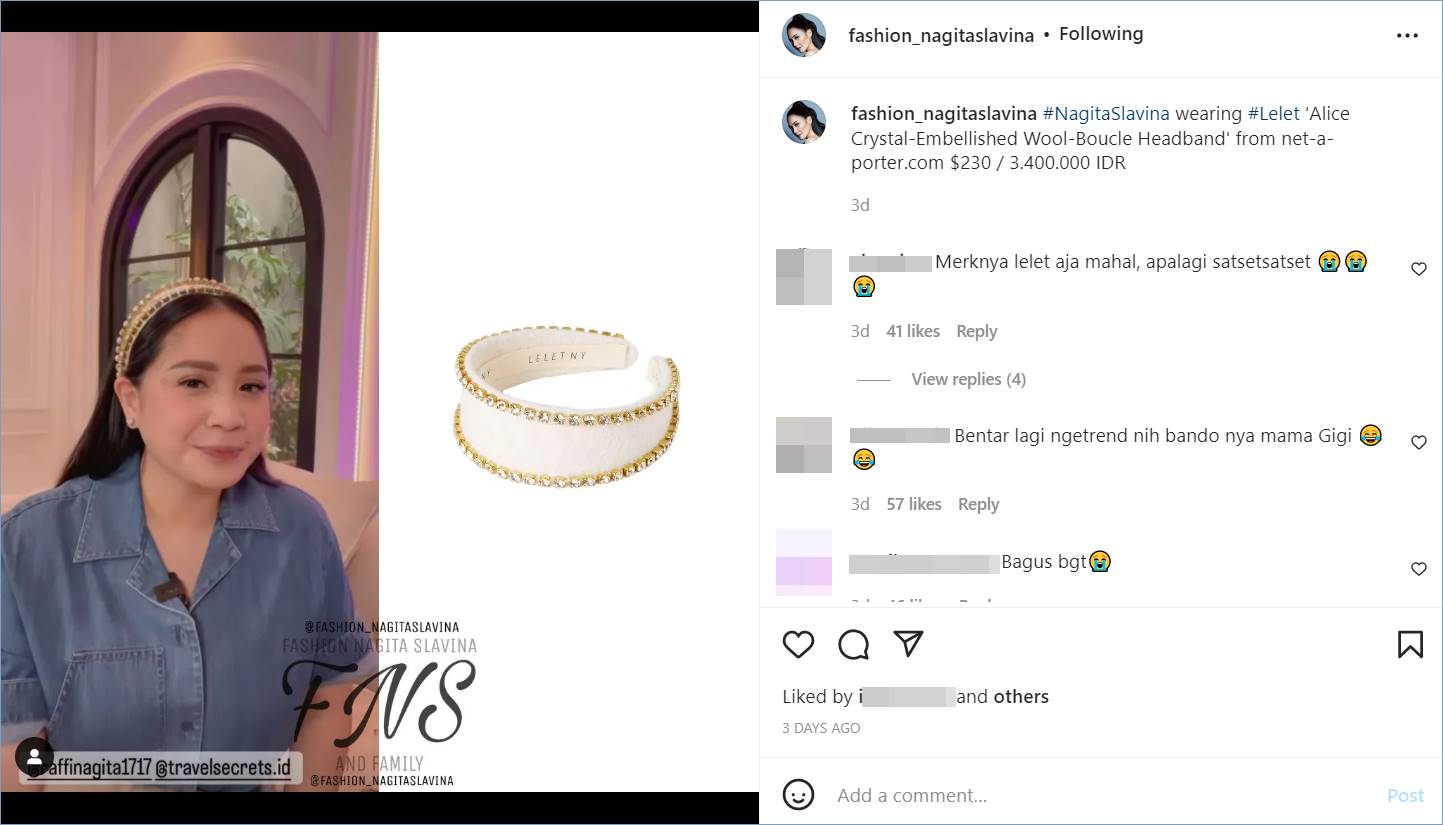 Nagita Slavina mengenakan bando harga fantastis