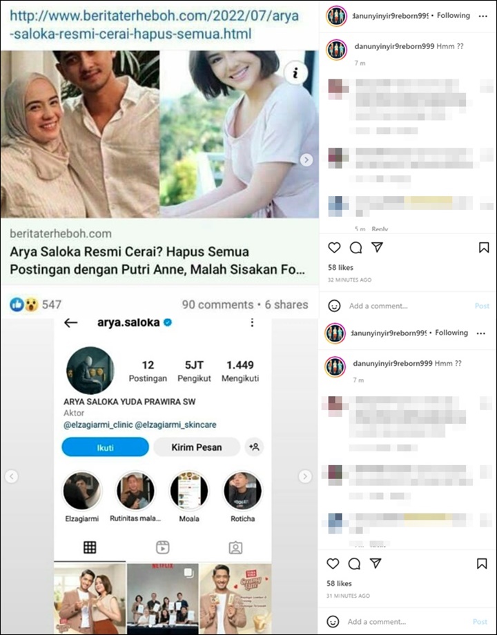 Arya Saloka Langsung Dirumorkan Cerai Usai Hilangkan Semua Foto Istri dan Anak di Instagram
