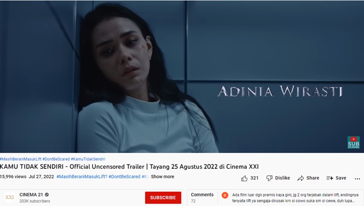 Adinia Wirasti Ketakutan Terjebak dalam Lift, Film \'Kamu Tidak Sendiri\' Suguhkan Suasana Mencekam