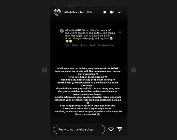 Nathalie Holscher Berang Adik Kena Komentar Body Shaming, Balasannya Pedas