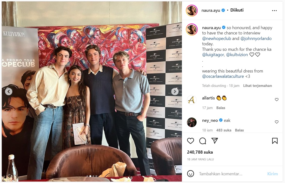 Naura Ayu Sukses Bikin \'Histeris\' Usai Pamer Foto Bareng New Hope Club dan Johnny Orlando