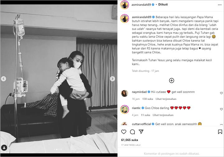 Putrinya Sempat Dirawat di RS, Hati Asmirandah Tersayat Dengar Ucapan Chloe Ini Saat Diinfus