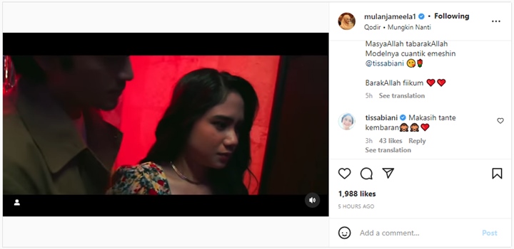 Mulan Jameela Tulis Pujian Manis, Balasan Tissa Biani Bikin Salfok