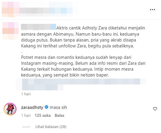 Diberitakan Putus dari Sang Kekasih, Adhisty Zara Langsung Komentari Begini