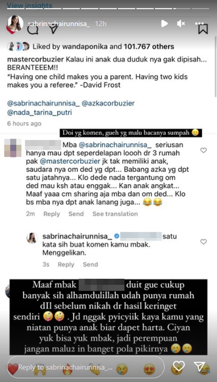 Deddy Corbuzier dan Sabrina Chairunnisa Kompak Semprot Netter yang Ribut Bahas Warisan