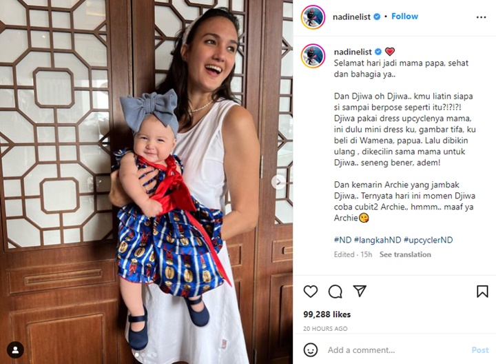 Sadar Kamera, Putri Nadine Chandrawinata Langsung Pasang Pose Gemas di Foto Terbaru