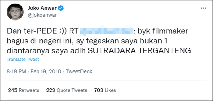 Joko Anwar Bereaksi Usai Disangka Sutradara \'Ganteng\' Pelaku Penamparan, Tweet Lawas Viral
