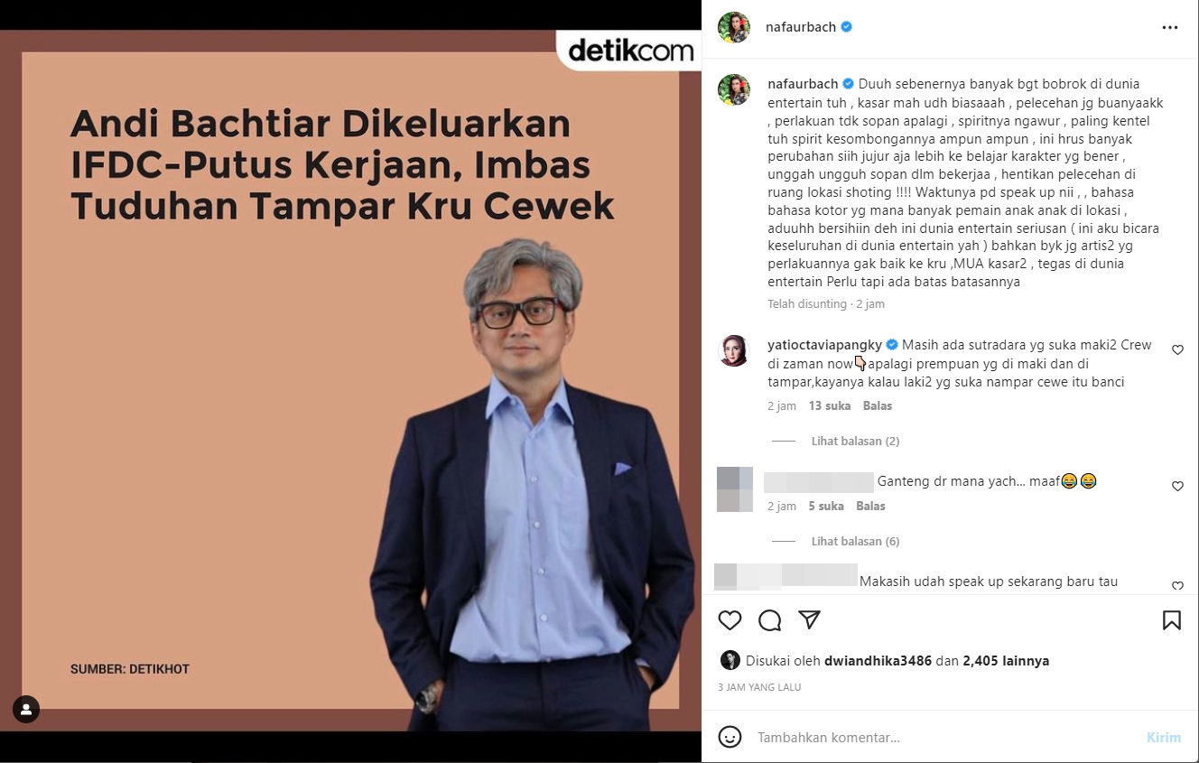 Andi Bachtiar Diisukan Tampar Kru Cewek, Nafa Urbach Bongkar \'Bobrok\' Dunia Entertainment