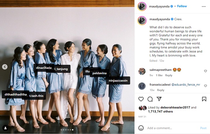 \'Saingi\' Pengantin, Maudy Ayunda Cantik Kenakan Dress Model Kemben Saat Jadi Bridesmaid