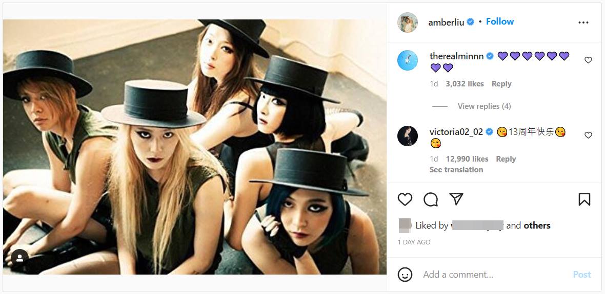 Victoria mengomentari unggahan Amber tentang perayaan debut fx