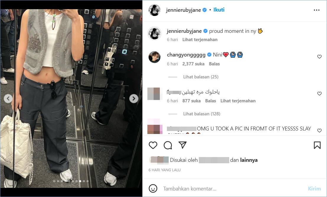 Post Jennie BLACKPINK di Instagram