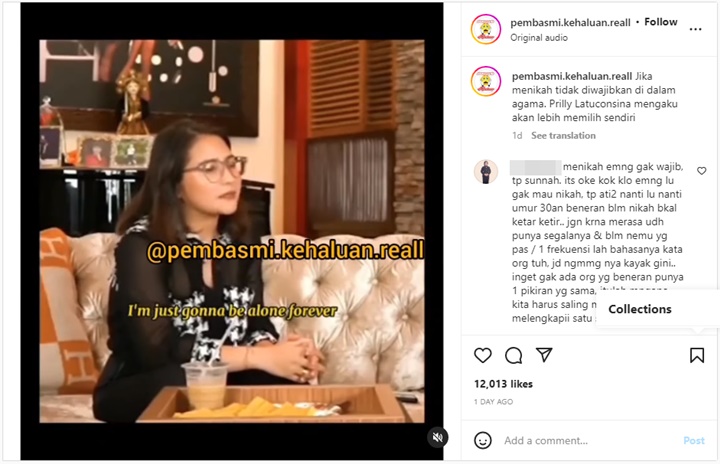 Jika Nikah Tak Diwajibkan, Prilly Latuconsina Akui Lebih Pilih Sendiri untuk Selamanya Tuai Pro Kontra