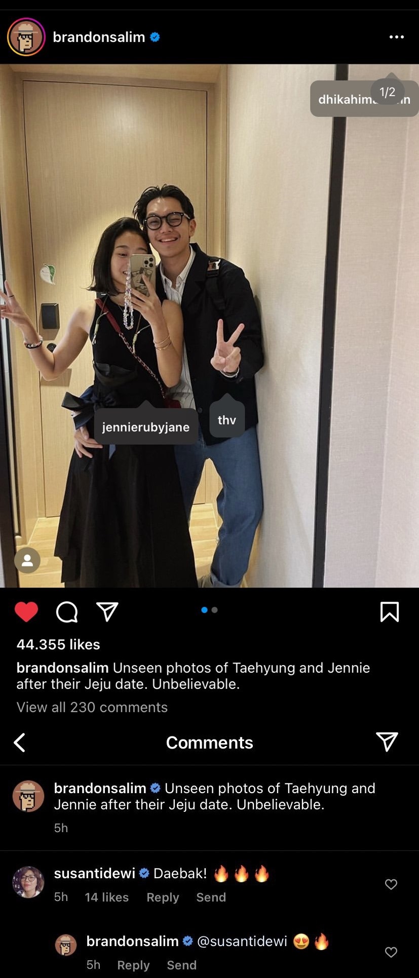 Auto Ganti Caption, Brandon Salim Diserang Fans V-Jennie BLACKPINK?
