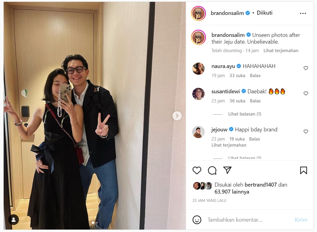 Auto Ganti Caption, Brandon Salim Diserang Fans V-Jennie BLACKPINK?