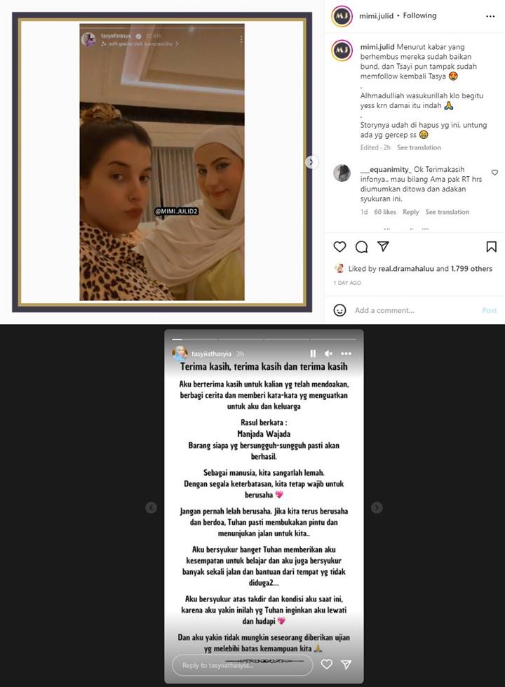 Akur dengan Tasya Farasya dan Kembali Saling Follow, Tasyi Ungkap Rasa Syukur