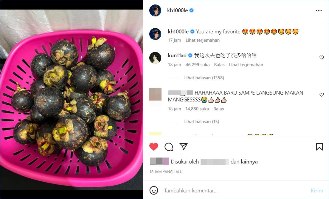 Chenle NCT membagikan potret manggis melalui akun Instagram pribadinya