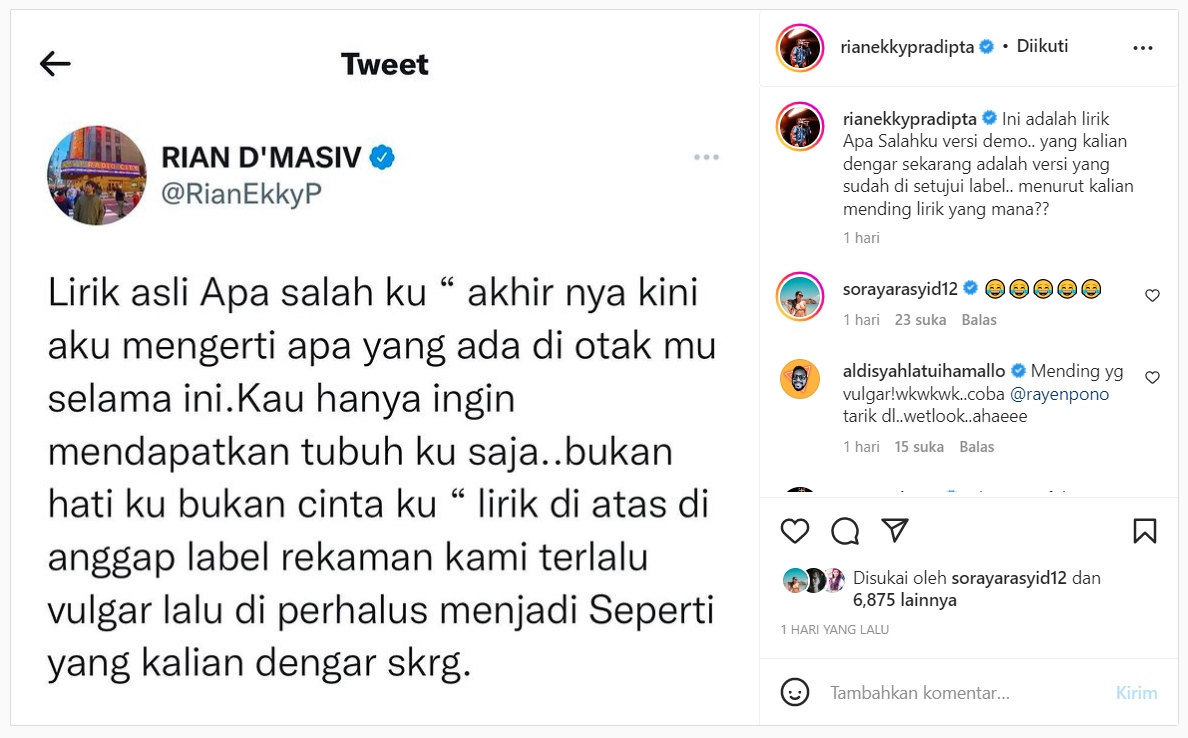 Rian D\'Masiv Bongkar Lirik Asli \'Apa Salahku\' yang Sempat Dianggap Vulgar