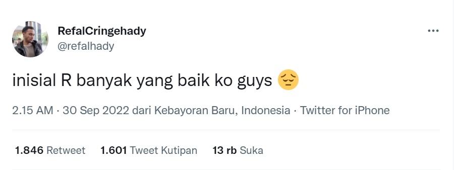 Inisial R Trending Twitter, Refal Hady Gercep Bikin Cuitan Ini