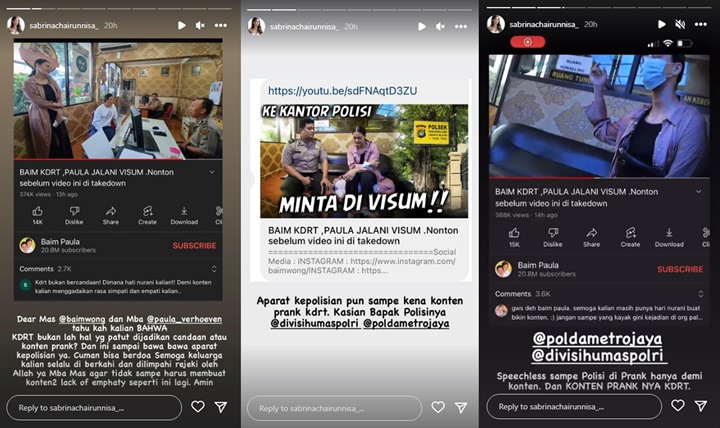 Giliran Sabrina Chairunnisa Semprot Baim Wong dan Paula Verhoeven Soal Konten KDRT