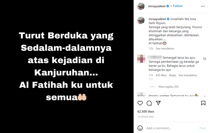 Isu Suami Selingkuh Kian Memanas, Ayu Dewi Tuai Dukungan Usai Bagikan Kabar Duka
