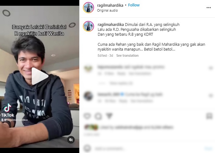Ragil Mahardika Soal Artis Inisial R Berulah