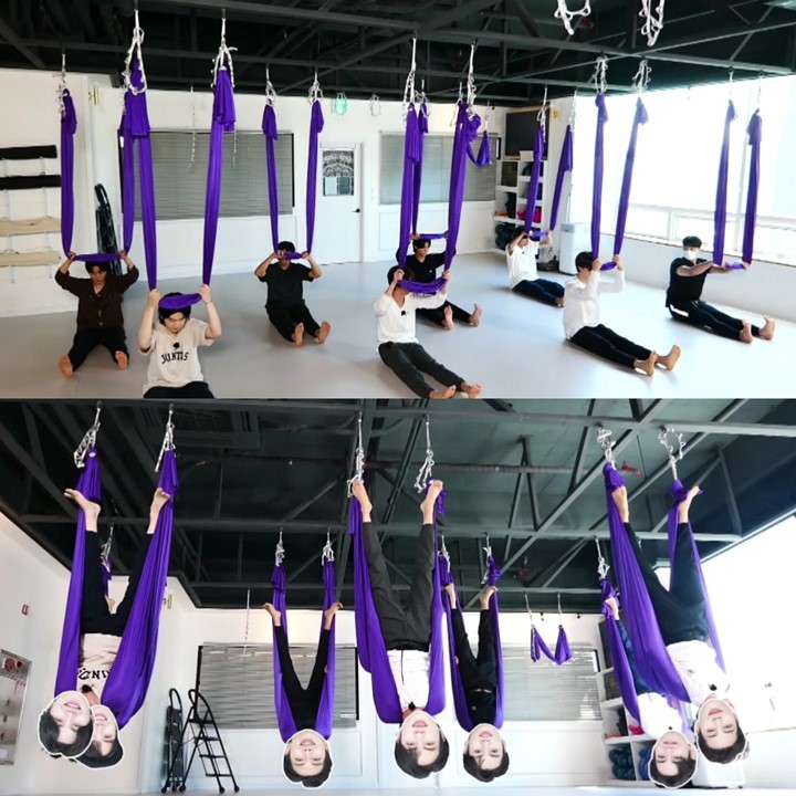 Usulan Jungkook, Intip Kacaunya 7 Member BTS Coba Flying Yoga