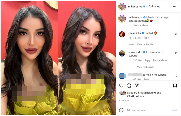 Millen Cyrus Bikin Salfok Gegara Tanda Ini Saat Pamer Foto Selfie