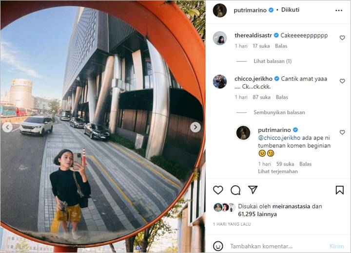 Putri Marino Bombardir Foto Saat di Seoul, Balas Kocak Pujian Chico Jerikho