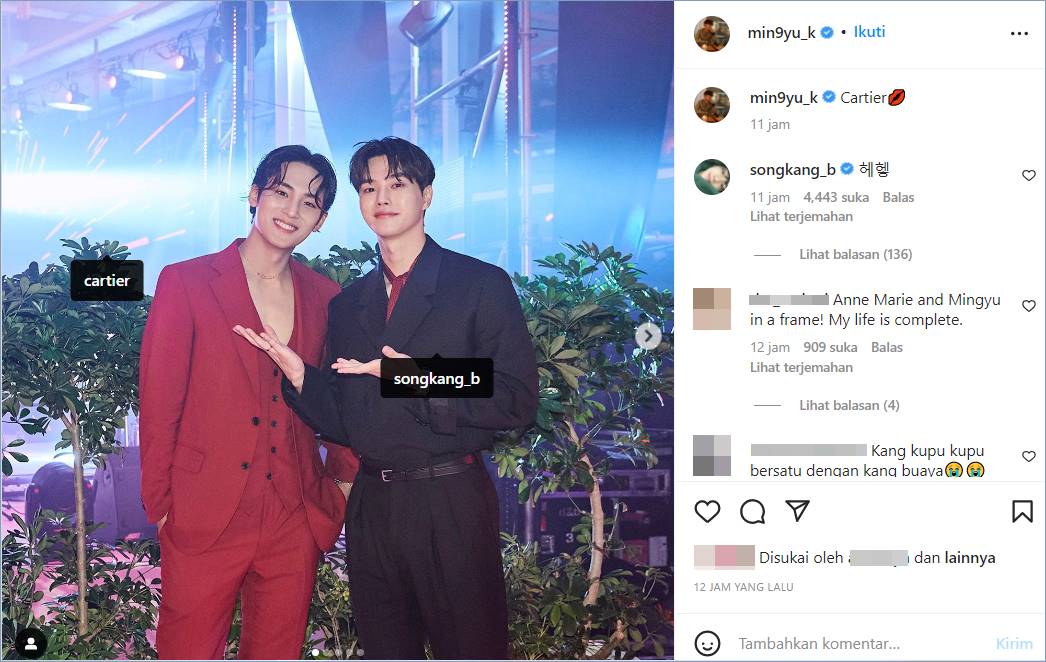 Momen Mingyu SEVENTEEN dan Song Kang di acara Cartier