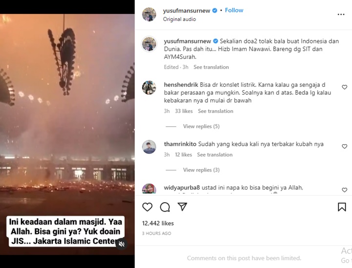 Ustaz Yusuf Mansur Perlihatkan Kubah Masjid Islamic Center Dipenuhi Kobaran Api