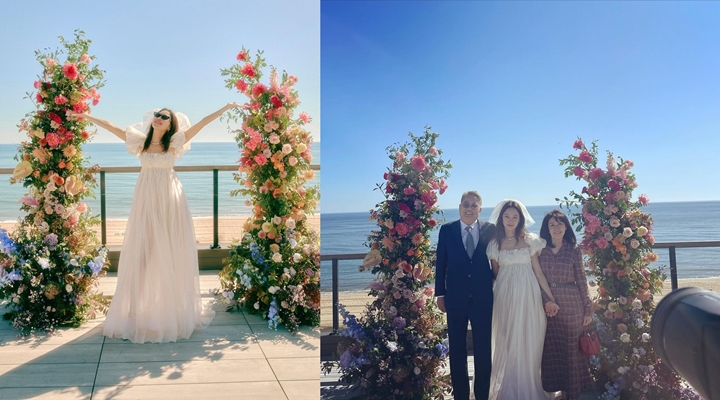 Cantik Banget! Gong Hyo Jin Ceria Kenakan Gaun Pengantin Didampingi Orangtua