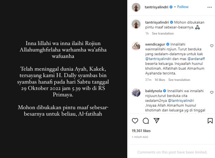 Kabar Duka, Ayah Tantri Kotak Meninggal Dunia