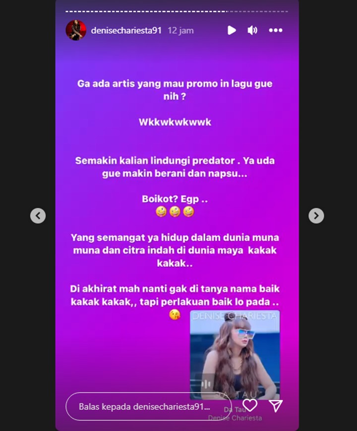 Denise Chariesta Ungkap Tak Ada Artis yang Bantu Promosikan Lagu \'Da Tau\', Nyesek?