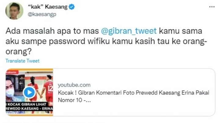 Kaesang Pangarep Tanggapi Komentar Gibran Rakabuming Soal Bocoran Tanggal Pernikahannya