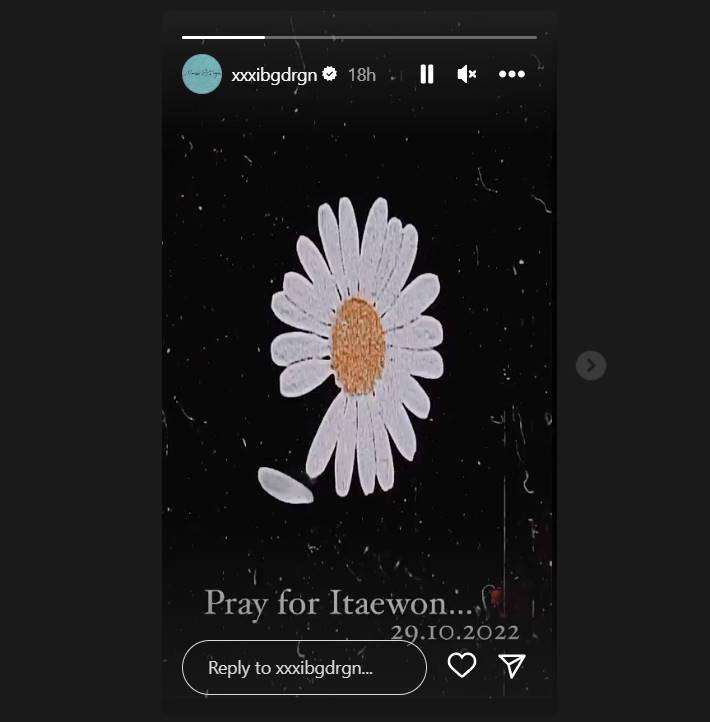 Instagram Story G-Dragon BIGBANG terkait tragedi Itaewon