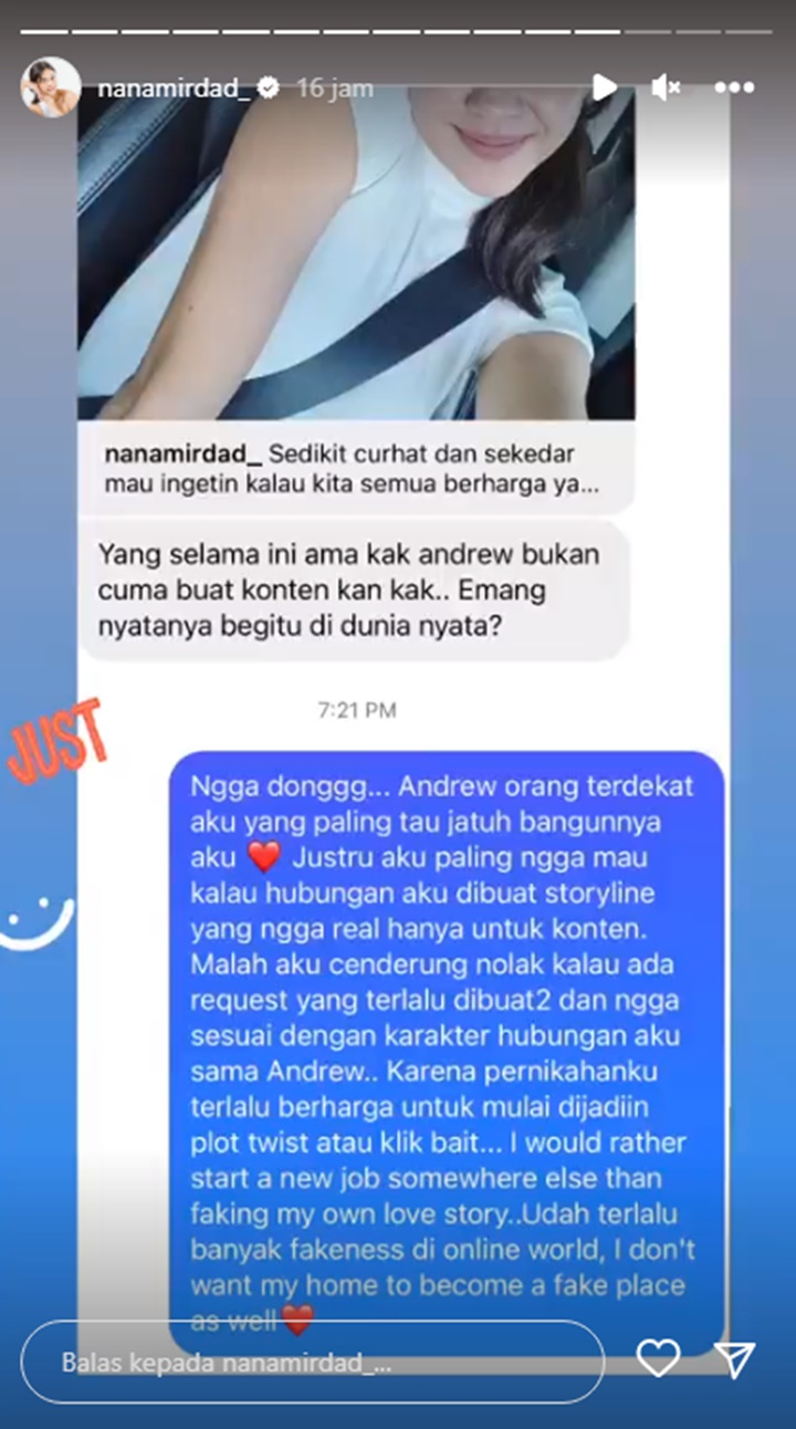 Nana Mirdad Tegas Jawab Tudingan Mesra dengan Andrew White Cuma Buat Konten