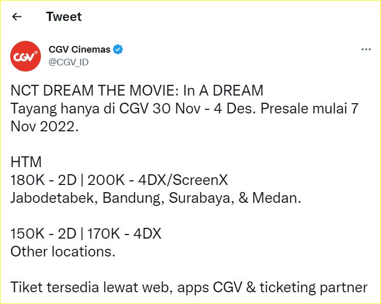 Harga tiket film dokumenter NCT Dream \
