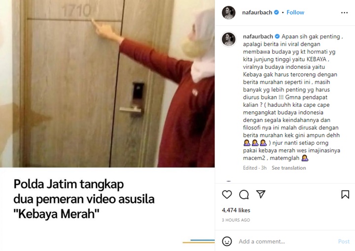 Nafa Urbach Ngamuk Gegara Kebaya Terseret dalam Video Asusila yang Viral
