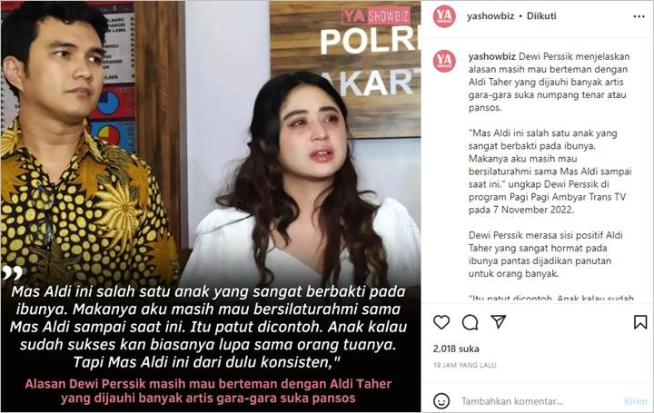 Beda Sikap dari Artis Lain, Dewi Persik Puji Satu Sifat Aldi Taher yang Bikin Tetap Berteman