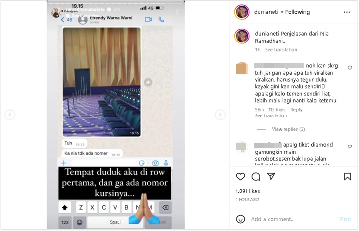Nia Ramadhani Buka Suara Soal Kabar Serobot Kursi Orang Lain Saat Nonton Konser