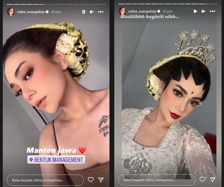 Celine Evangelista Dandan Ala Manten Jawa, Tato di Dada Curi Perhatian